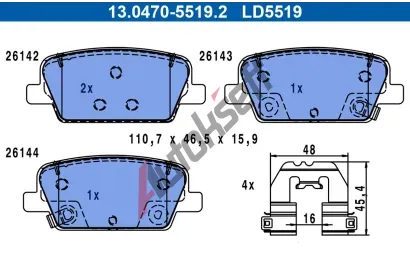 ATE Sada brzdovch destiek ATE Ceramic AT LD5519, 13.0470-5519.2