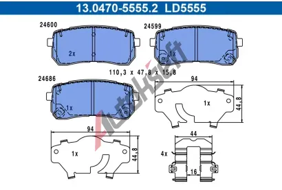 ATE Sada brzdovch destiek ATE Ceramic AT LD5555, 13.0470-5555.2