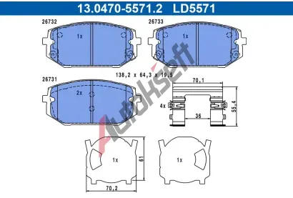 ATE Sada brzdovch destiek ATE Ceramic AT LD5571, 13.0470-5571.2