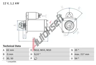 BOSCH Startr BO 0986016530, 0 986 016 530