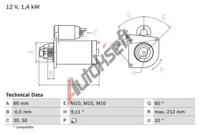 BOSCH Startér BO 0986016570, 0 986 016 570 BOSCH Startér BO 0986016570, 0 986 016 570