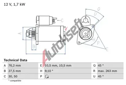 BOSCH Start�r BO 0986018070, 0 986 018 070