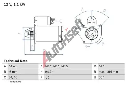 BOSCH Startr BO 0986021600, 0 986 021 600