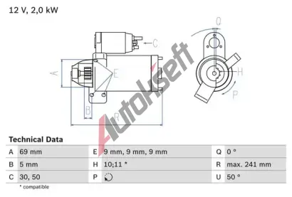 BOSCH Startr BO 0986022670, 0 986 022 670