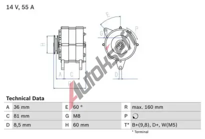 BOSCH Alterntor BO 0986036020, 0 986 036 020