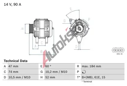 BOSCH Alterntor BO 0986041190, 0 986 041 190