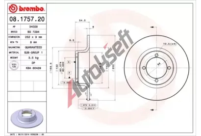 BREMBO Brzdov kotou - 252 mm BRE 08.1757.20, 08.1757.20