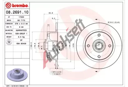 BREMBO Brzdov kotou - 278 mm BRE 08.2691.10, 08.2691.10