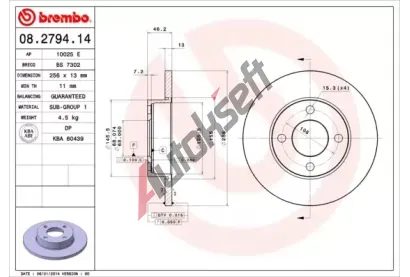 BREMBO Brzdov kotou - 256 mm BRE 08.2794.14, 08.2794.14