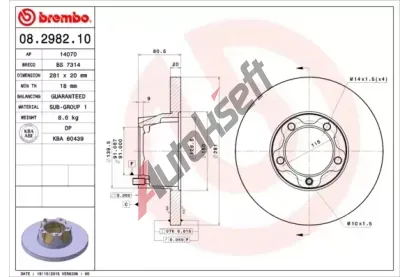 BREMBO Brzdov kotou - 281 mm BRE 08.2982.10, 08.2982.10