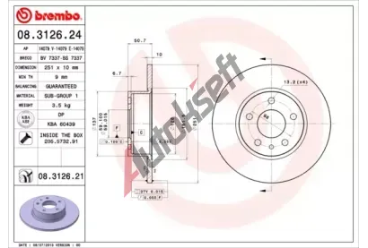 BREMBO Brzdov kotou COATED DISC LINE - 251 mm BRE 08.3126.21, 08.3126.21