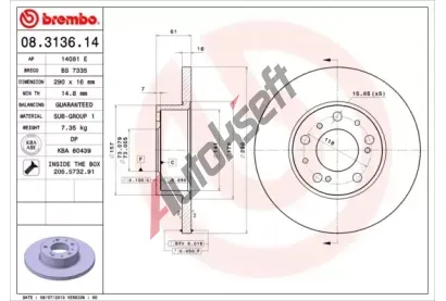 BREMBO Brzdov kotou - 290 mm BRE 08.3136.14, 08.3136.14