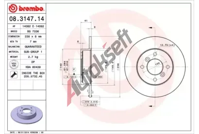 BREMBO Brzdov kotou - 238 mm BRE 08.3147.14, 08.3147.14