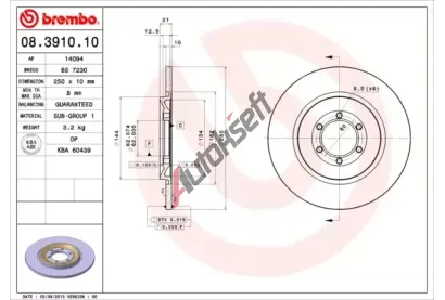 BREMBO Brzdový kotouč - 250 mm BRE 08.3910.10, 08.3910.10 BREMBO Brzdový kotouč - 250 mm BRE 08.3910.10, 08.3910.10
