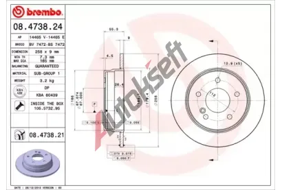 BREMBO Brzdov kotou COATED DISC LINE - 258 mm BRE 08.4738.21, 08.4738.21