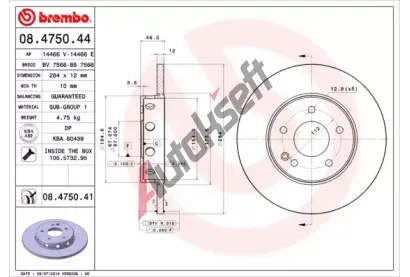 BREMBO Brzdov kotou COATED DISC LINE - 284 mm BRE 08.4750.41, 08.4750.41