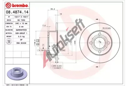 BREMBO Brzdov kotou - 245 mm BRE 08.4874.14, 08.4874.14