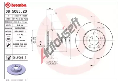 BREMBO Brzdov kotou COATED DISC LINE - 240 mm BRE 08.5085.21, 08.5085.21