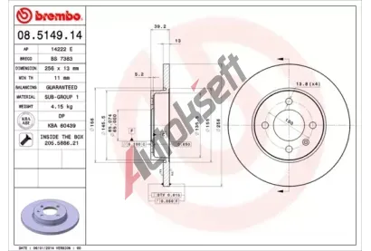 BREMBO Brzdov kotou - 256 mm BRE 08.5149.14, 08.5149.14