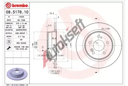 BREMBO Brzdov kotou - 278 mm BRE 08.5178.10, 08.5178.10