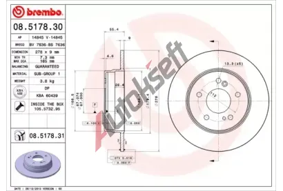 BREMBO Brzdov kotou COATED DISC LINE - 278 mm BRE 08.5178.31, 08.5178.31