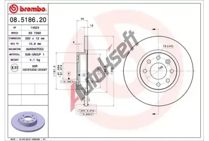 BREMBO Brzdov kotou - 260 mm BRE 08.5186.20, 08.5186.20