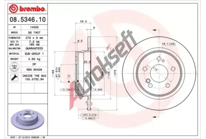 BREMBO Brzdov kotou - 278 mm BRE 08.5346.10, 08.5346.10