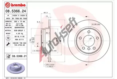 BREMBO Brzdov kotou COATED DISC LINE - 280 mm BRE 08.5366.21, 08.5366.21