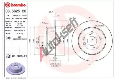 BREMBO Brzdov kotou COATED DISC LINE - 269 mm BRE 08.5625.21, 08.5625.21