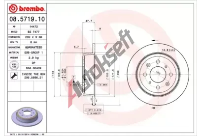 BREMBO Brzdov kotou - 239 mm BRE 08.5719.10, 08.5719.10