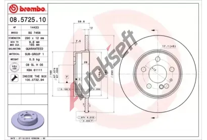 BREMBO Brzdov kotou - 290 mm BRE 08.5725.10, 08.5725.10