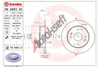 BREMBO Brzdov kotou COATED DISC LINE - 260 mm BRE 08.5803.21, 08.5803.21