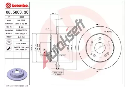 BREMBO Brzdov kotou - 260 mm BRE 08.5803.30, 08.5803.30