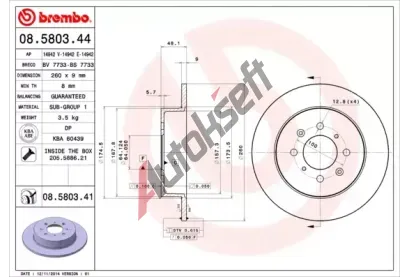 BREMBO Brzdov kotou COATED DISC LINE - 260 mm BRE 08.5803.41, 08.5803.41