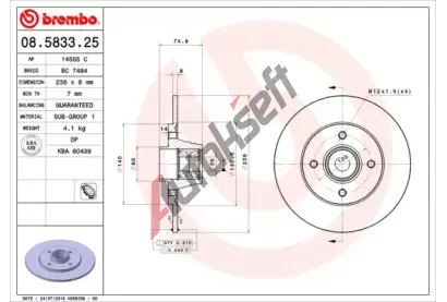 BREMBO Brzdov kotou s loiskem BEARING DISC LINE - 238 mm BRE 08.5833.25, 08.5833.25