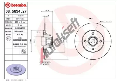 BREMBO Brzdov kotou s loiskem BEARING DISC LINE - 238 mm BRE 08.5834.27, 08.5834.27