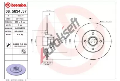 BREMBO Brzdov kotou s loiskem BEARING DISC LINE - 238 mm BRE 08.5834.37, 08.5834.37