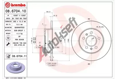 BREMBO Brzdov kotou COATED DISC LINE - 265 mm BRE 08.6704.11, 08.6704.11