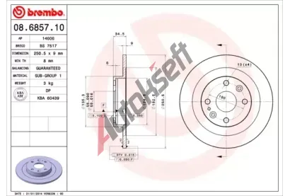 BREMBO Brzdov kotou - 250 mm BRE 08.6857.10, 08.6857.10