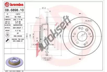 BREMBO Brzdov kotou - 282 mm BRE 08.6898.10, 08.6898.10