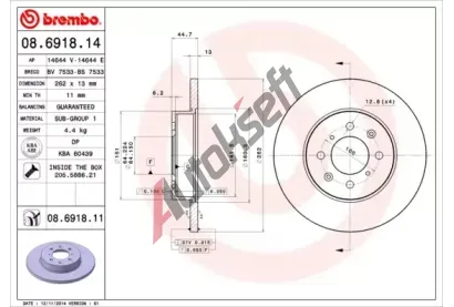 BREMBO Brzdov kotou COATED DISC LINE - 262 mm BRE 08.6918.11, 08.6918.11
