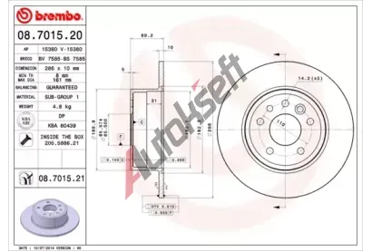 BREMBO Brzdov kotou COATED DISC LINE - 286 mm BRE 08.7015.21, 08.7015.21