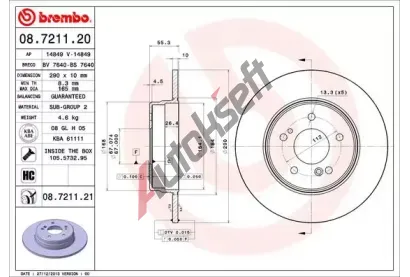 BREMBO Brzdov kotou COATED DISC LINE - 290 mm BRE 08.7211.21, 08.7211.21