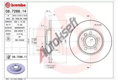 BREMBO Brzdov kotou COATED DISC LINE - 280 mm BRE 08.7288.11, 08.7288.11