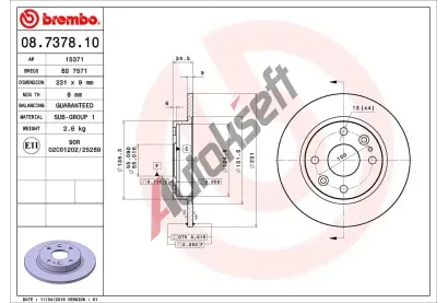 BREMBO Brzdov kotou - 231 mm BRE 08.7378.10, 08.7378.10