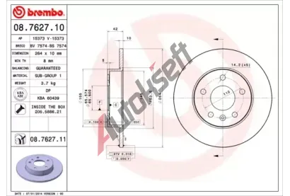 BREMBO Brzdov kotou COATED DISC LINE - 264 mm BRE 08.7627.11, 08.7627.11