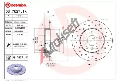 BREMBO Brzdov kotou XTRA LINE - 264 mm BRE 08.7627.1X, 08.7627.1X