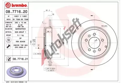 BREMBO Brzdový kotouč COATED DISC LINE - 290 mm BRE 08.7716.21, 08.7716.21  BREMBO Brzdový kotouč COATED DISC LINE - 290 mm BRE 08.7716.21, 08.7716.21