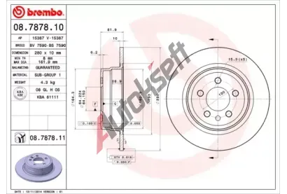 BREMBO Brzdov kotou COATED DISC LINE - 280 mm BRE 08.7878.11, 08.7878.11