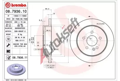 BREMBO Brzdov kotou COATED DISC LINE - 285 mm BRE 08.7936.11, 08.7936.11